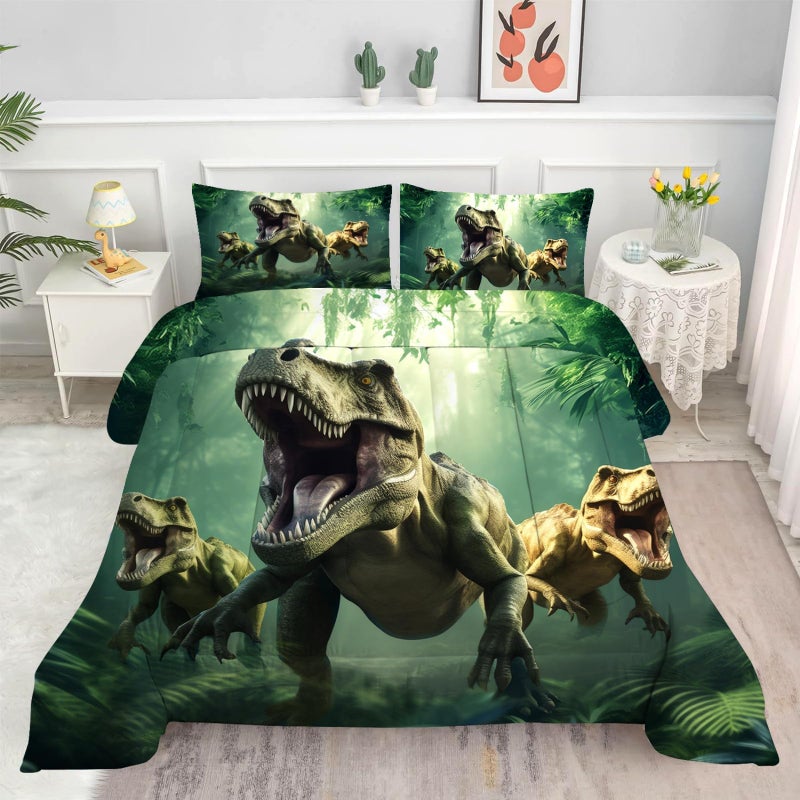 VTKON Dinosaur Comforter Set Dinosaur Bedding Full 3D Dinosaur Comforter Kids Full Bedding Set Full Comforter Set for Boys Full Dinosaur Bedding Set Toddler Full Bed 1 Comforter + 2 Pillowcases - Image 1