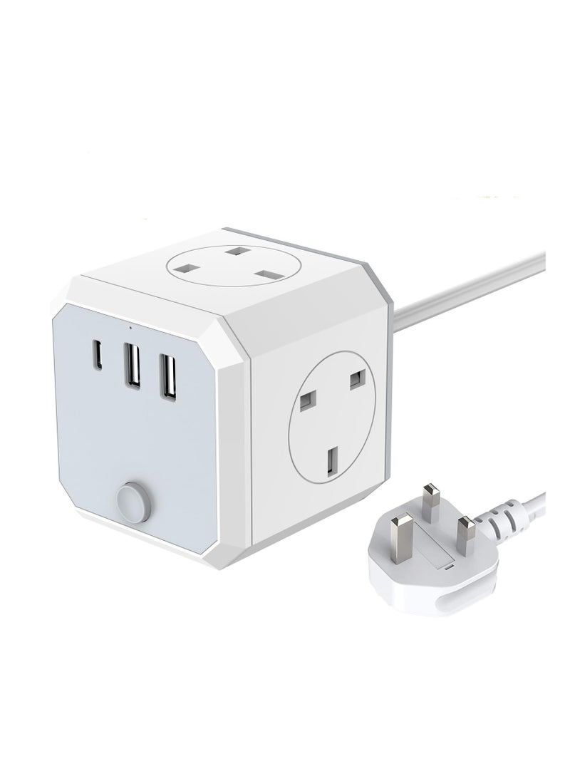Anmi - Multi Plug Extension Lead,4 Way 4 UK Standard Plugs Socket adapter,1.8M Extension Cord,2 USB,1 Type C Ports (5V/3.4A Max) for Home Dorm Office Travel - Image 1