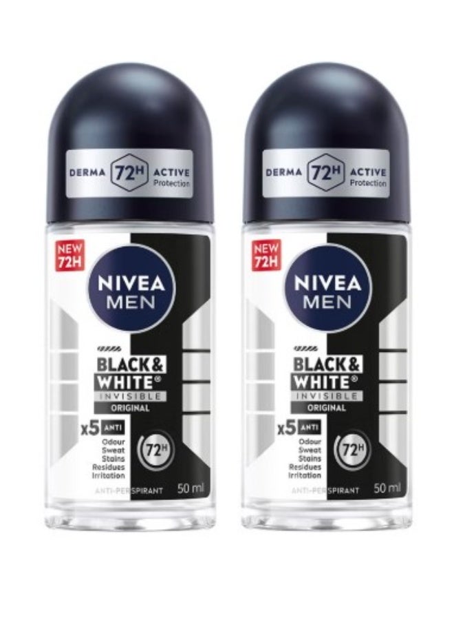 نيفيا بلاك آند وايت إنفزبل رول أون مضاد للتعرق 50 مل عبوة 2 – حماية من البقع والآثار البيضاء مع حماية من التعرق حتى 48 ساعة - Image 1