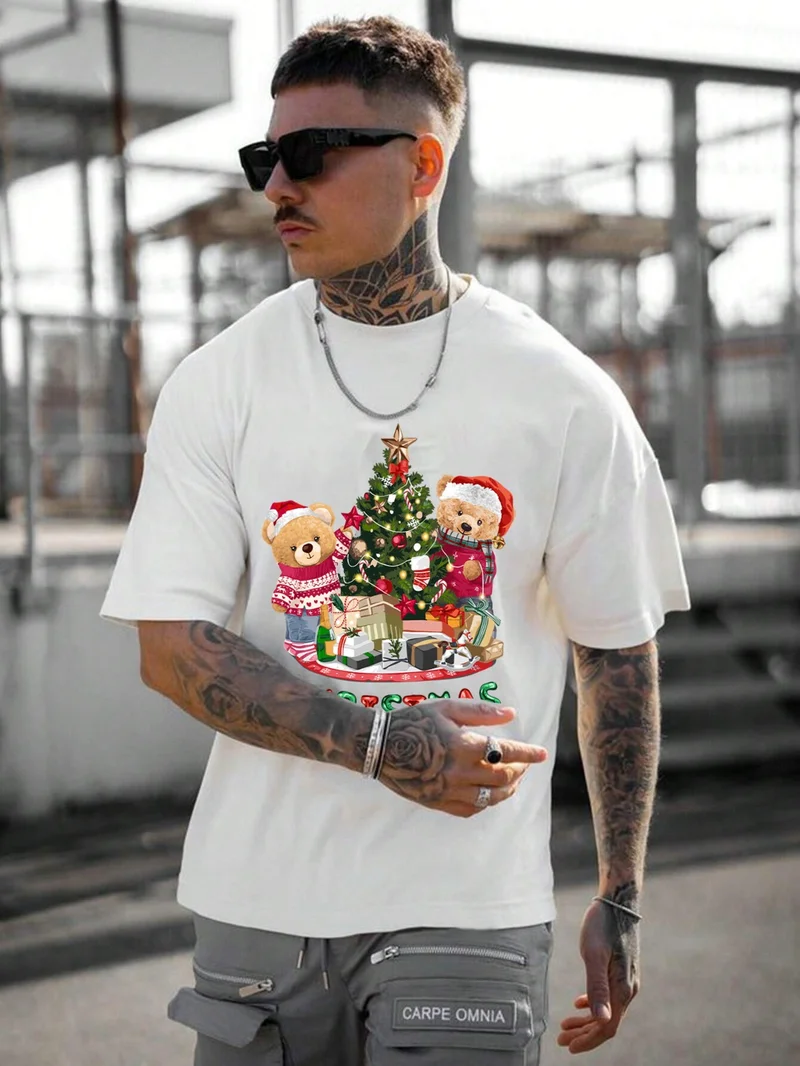 دوغ فش Men's Printed White Crew Neck Oversize Teddy Salas T-Shirt