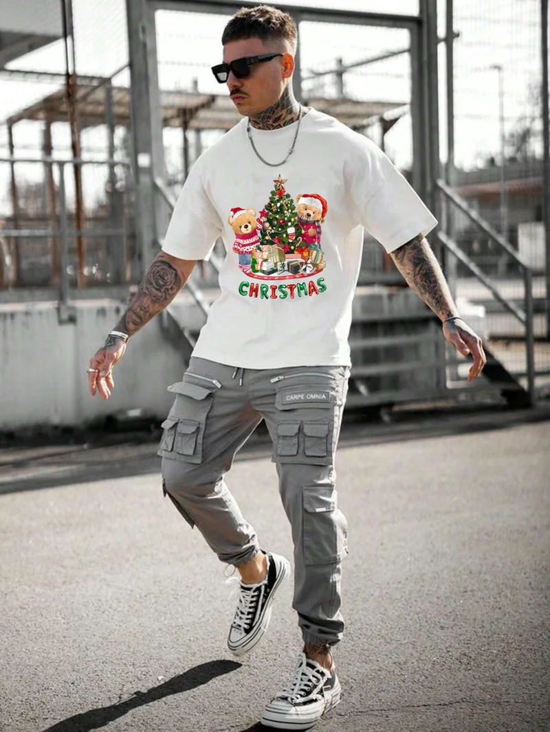 دوغ فش Men's Printed White Crew Neck Oversize Teddy Salas T-Shirt