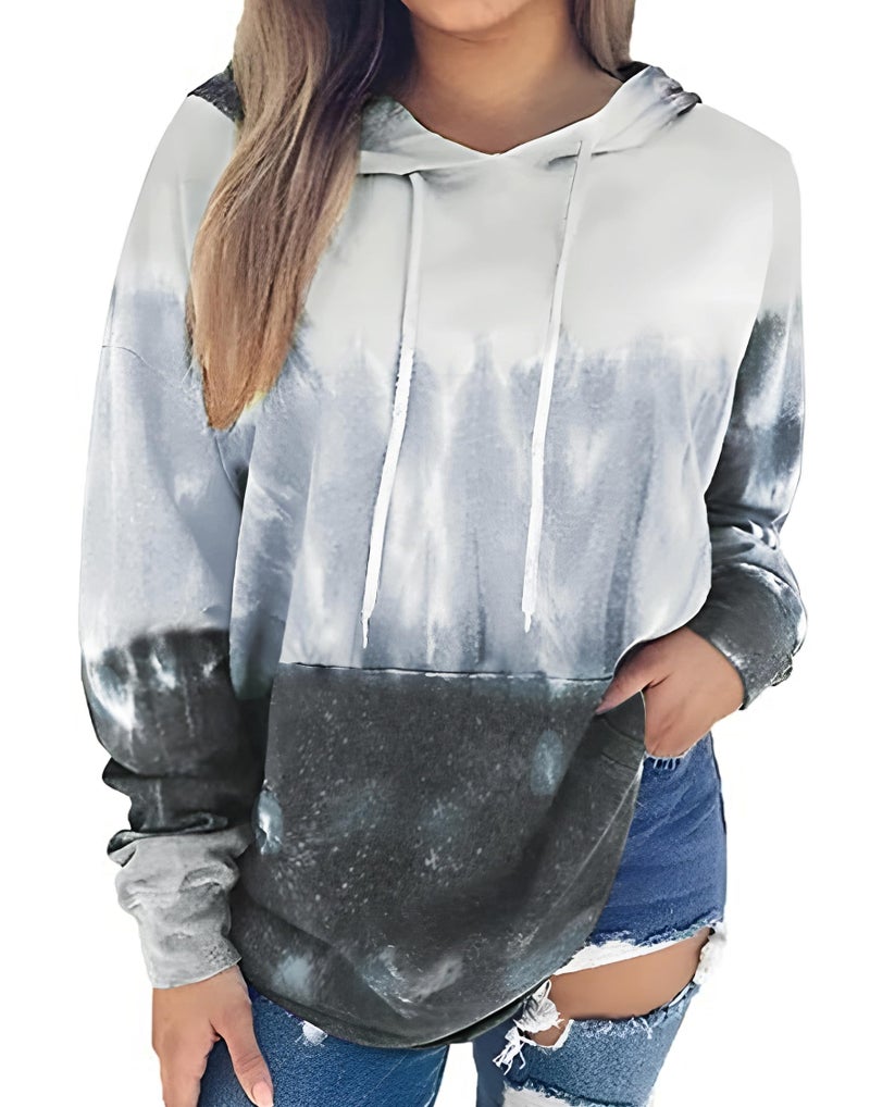 rosemia Women Tie Dye Shirt Cotton Drawstring Hooded Hoodie Fall Casual Cute Tops(Blue Star Tie Dye,XL) - Image 1