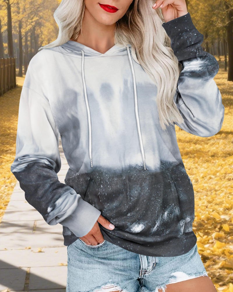 rosemia Women Tie Dye Shirt Cotton Drawstring Hooded Hoodie Fall Casual Cute Tops(Blue Star Tie Dye,XL) - Image 2