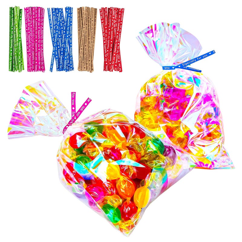 Cherodada Cellophane Treat Bags 6x9 Inch Iridescent Cellophane Bags with Twist Ties Celebrations Baby Showers Weddings Birthday Party Gift WrappingPack of 100