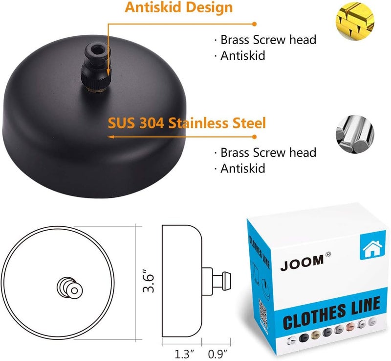 JOOM Retractable Clothesline Stainless Steel Heavy Duty 9Feet(MAX) for Hanging Drying in Bathroom Laundry Hotels, Chrome Finish,Round Style (Black) - Image 3