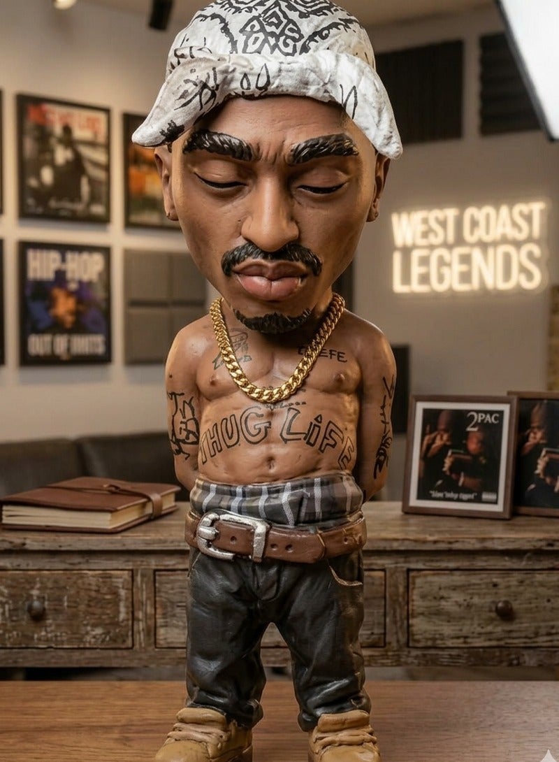 A commemorative art sculpture depicting the legendary rapper Tupac Shakur (2Pac) in a realistic and detailed design. - Image 3