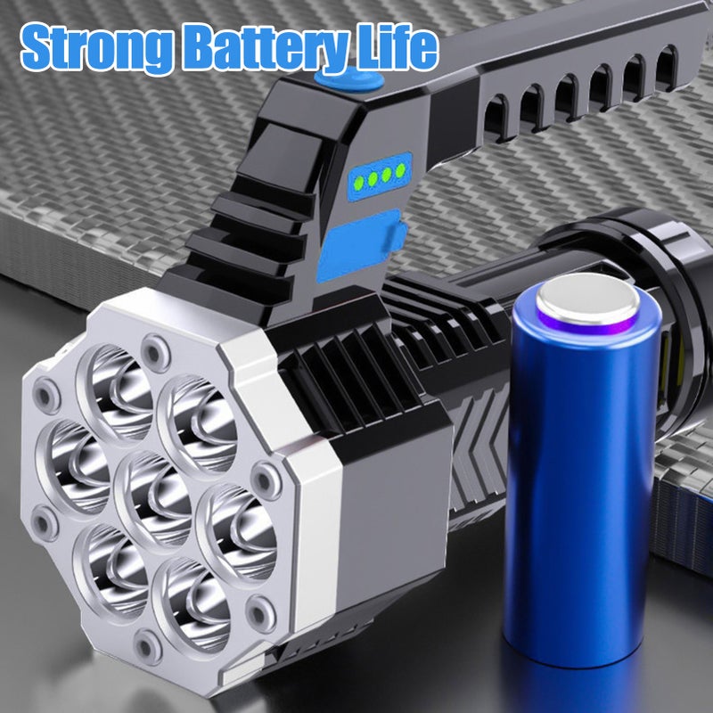 مصباح يدوي: 7 حبات مصباح مستوردة وعرض طاقة محسّن - مصباح يدوي خارجي قابل لإعادة الشحن عبر USB بقوة حياة بطارية قوية للتخييم والتصطاد وركوب الليل والطوارئ المنزلية - Image 5