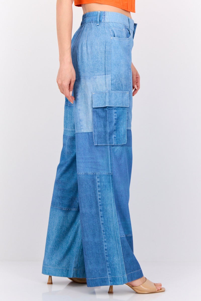 ESPRIT Women Regular Fit Washed Cargo Pants, Blue - Image 2