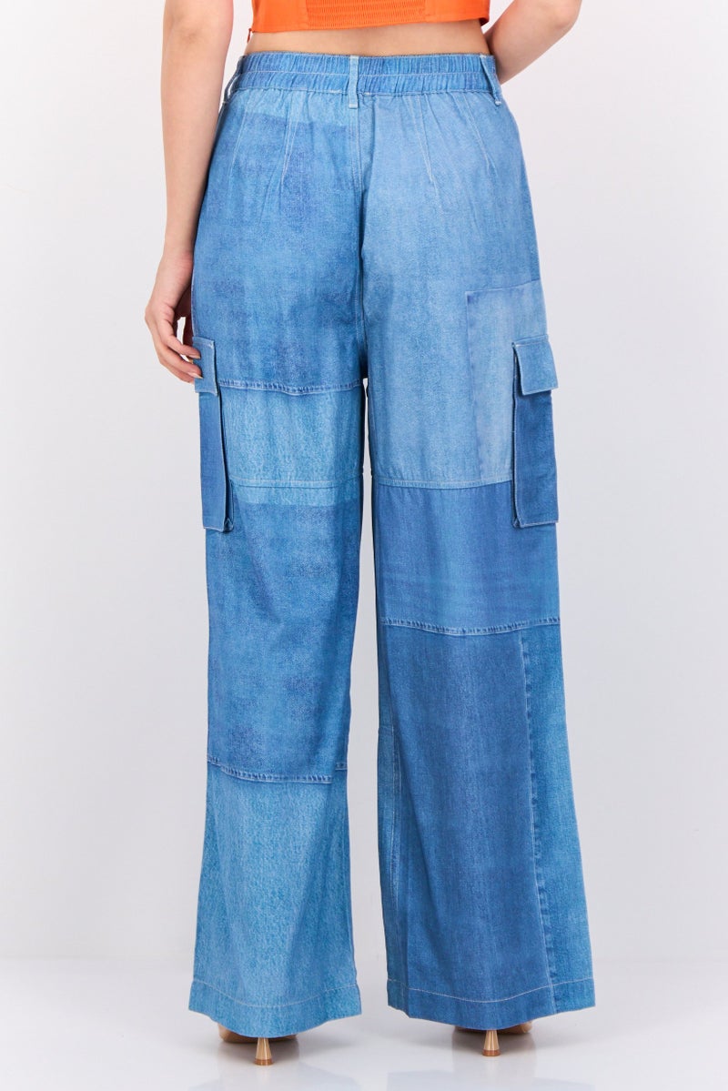 ESPRIT Women Regular Fit Washed Cargo Pants, Blue - Image 4