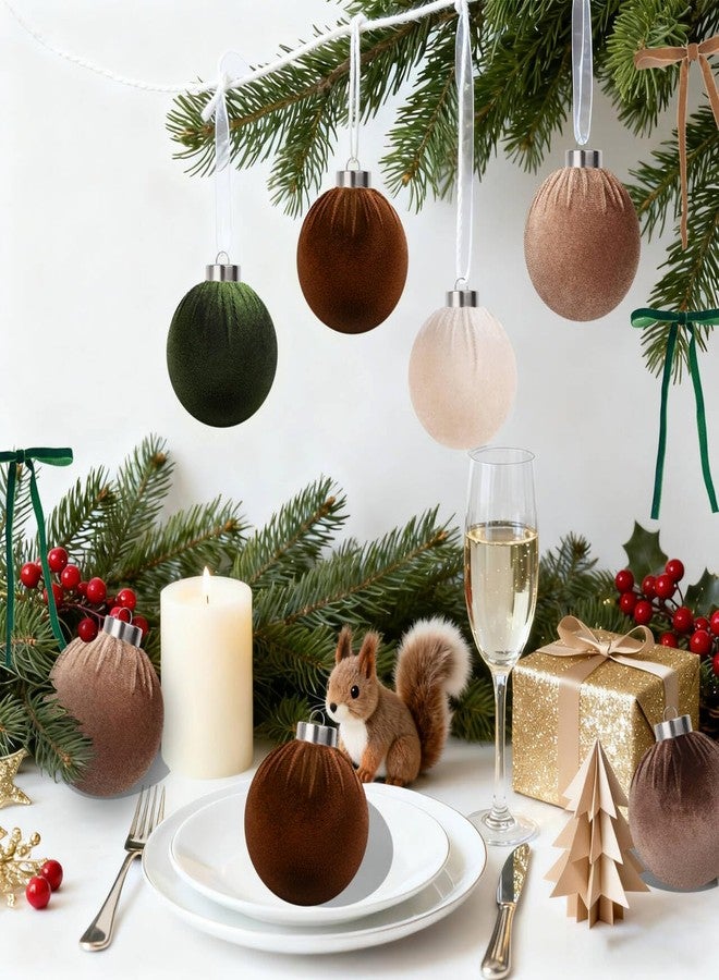 روبيرلي مجموعة روبرلي من 30 قطعة من زينة عيد الميلاد المخملية المحايدة، كرات معلقة مخملية مقاس 3.15 بوصة مع فيونكات مخملية، مصابيح غير قابلة للكسر لتزيين شجرة عيد الميلاد والمنزل في موسم الأعياد، بني وأخضر - Image 2