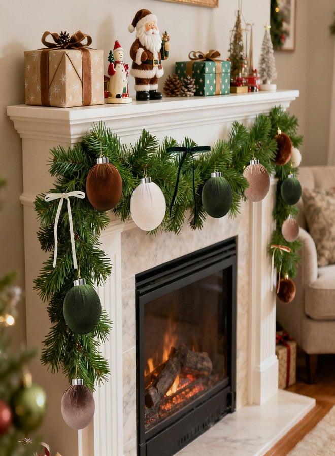 روبيرلي مجموعة روبرلي من 30 قطعة من زينة عيد الميلاد المخملية المحايدة، كرات معلقة مخملية مقاس 3.15 بوصة مع فيونكات مخملية، مصابيح غير قابلة للكسر لتزيين شجرة عيد الميلاد والمنزل في موسم الأعياد، بني وأخضر - Image 5