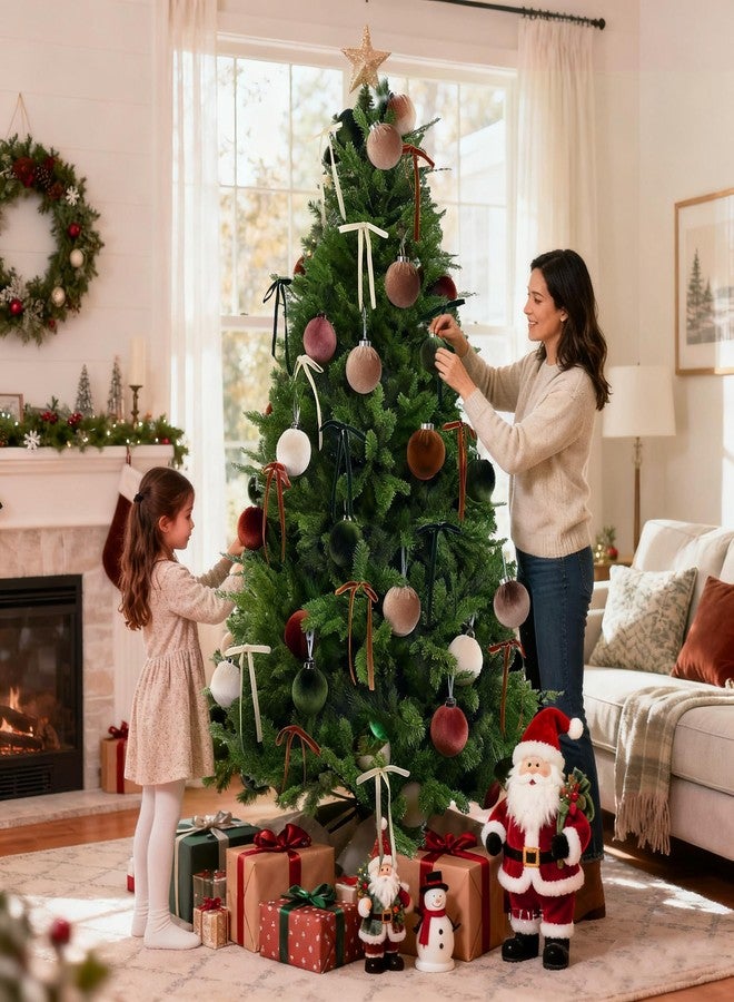 روبيرلي مجموعة روبرلي من 30 قطعة من زينة عيد الميلاد المخملية المحايدة، كرات معلقة مخملية مقاس 3.15 بوصة مع فيونكات مخملية، مصابيح غير قابلة للكسر لتزيين شجرة عيد الميلاد والمنزل في موسم الأعياد، بني وأخضر - Image 4