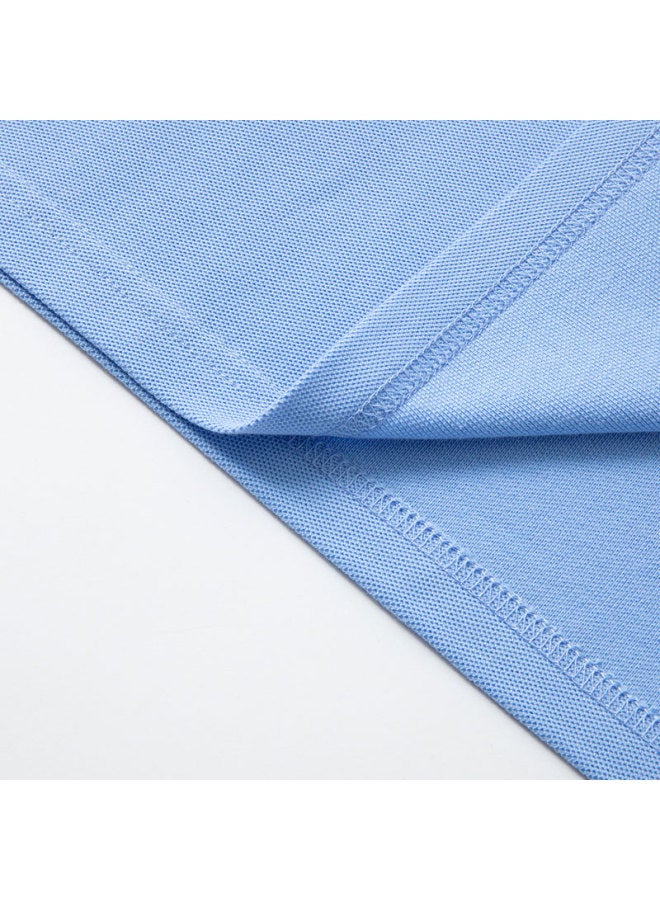 Limeng Men's Solid Color Paul Shirt Cotton Short Sleeve T-shirt With Turn-down Collar Large Size T-shirt Tide Light Blue 190 - Image 3