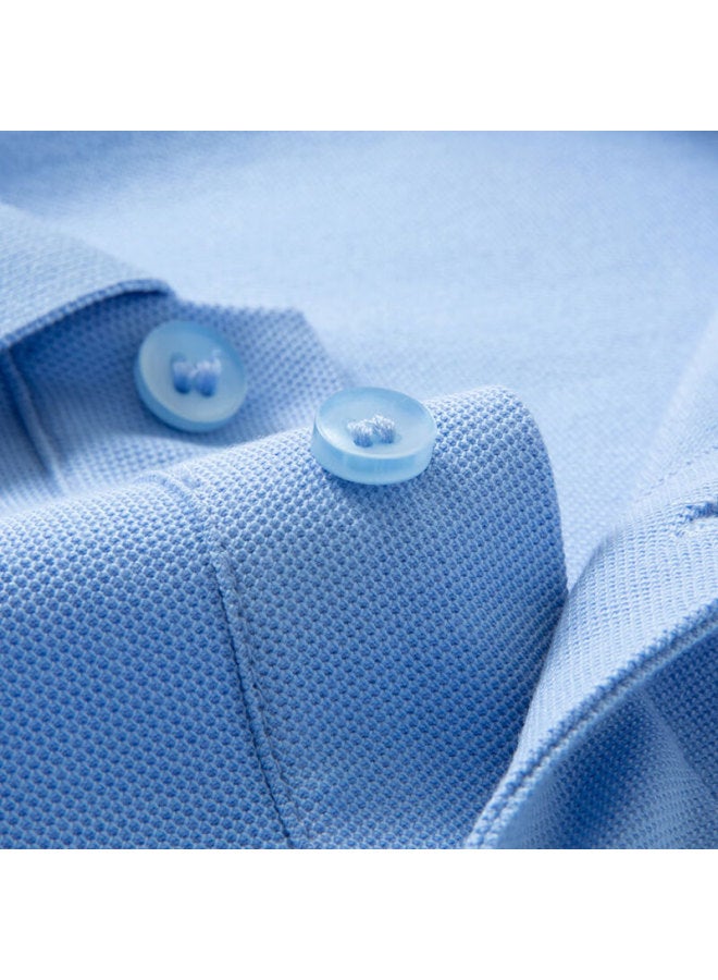 Limeng Men's Solid Color Paul Shirt Cotton Short Sleeve T-shirt With Turn-down Collar Large Size T-shirt Tide Light Blue 190 - Image 2