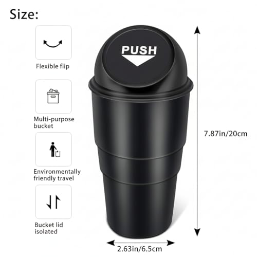 KBS DustBin For Car Accessories (PACK OF 2) with Black Push-Lid Design for Office Home Kithcen Automotive Cup Holder Garbage Can Mini Trash Can Multi-Purpose Bucket 20cm small Stylist Black - Image 2