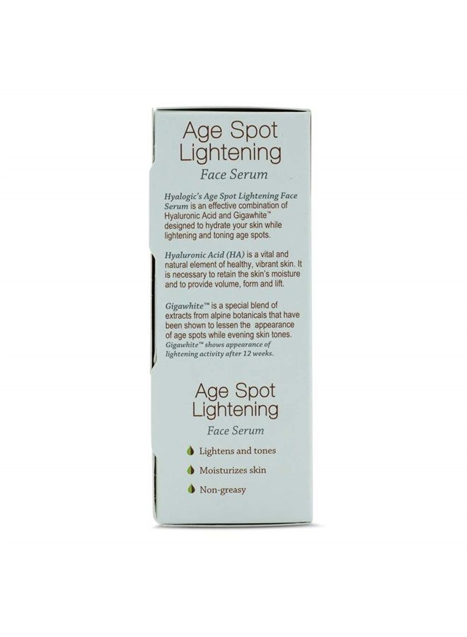 Age Spot Face Serum - Dark Spot Corrector Enriched w/Hyaluronic Acid & Gigawhite - Episilk Brightening Serum to Lighten & Tone Age Spots & Wrinkles & Fine Lines 1 Fl. oz. - Hyalogic Brand