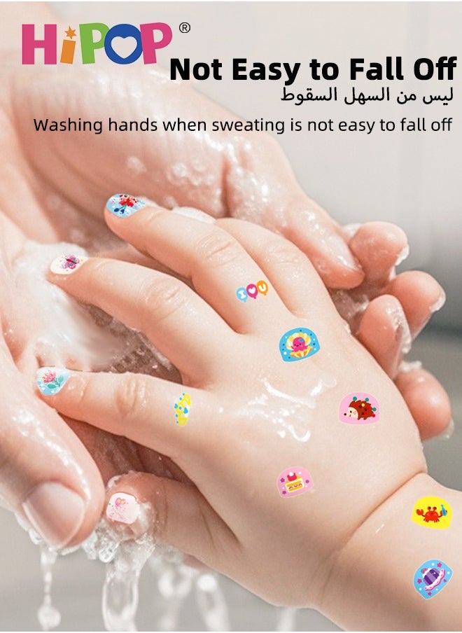 HIPOP 300 pcs Kids Stickers for Girls, Kids Nail Sticker Set with 4 Designs Glitter Glow Foil Laser Effects, Waterproof and Portable, Easy to Apply and Remove  - Image 4