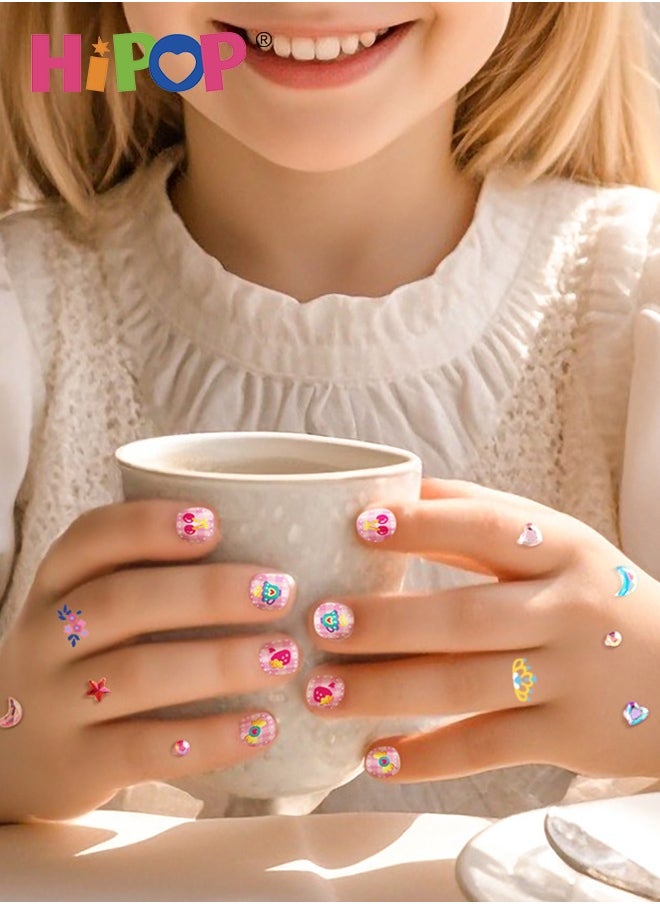 HIPOP 300 pcs Kids Stickers for Girls, Kids Nail Sticker Set with 4 Designs Glitter Glow Foil Laser Effects, Waterproof and Portable, Easy to Apply and Remove  - Image 5