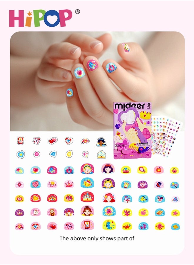 HIPOP 300 pcs Kids Stickers for Girls, Kids Nail Sticker Set with 4 Designs Glitter Glow Foil Laser Effects, Waterproof and Portable, Easy to Apply and Remove  - Image 2