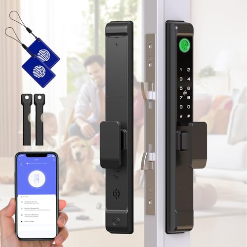 Pothunder Sliding Door Smart Lock, Sliding Glass Door Lock with Fingerprint, Smart Mortise Lock with APP IC Card Code Keys, Patio Door Double Hook 2885 Mortise Lock Set with Handle - Image 1