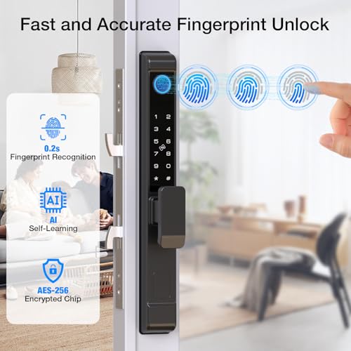 Pothunder Sliding Door Smart Lock, Sliding Glass Door Lock with Fingerprint, Smart Mortise Lock with APP IC Card Code Keys, Patio Door Double Hook 2885 Mortise Lock Set with Handle - Image 3