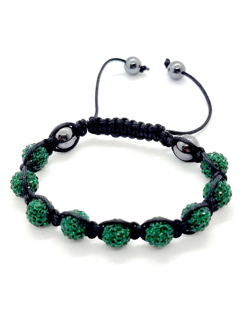 Shamballa Bracelet with 9 Crystal Disco Ball Beads and Adjustable Cord String