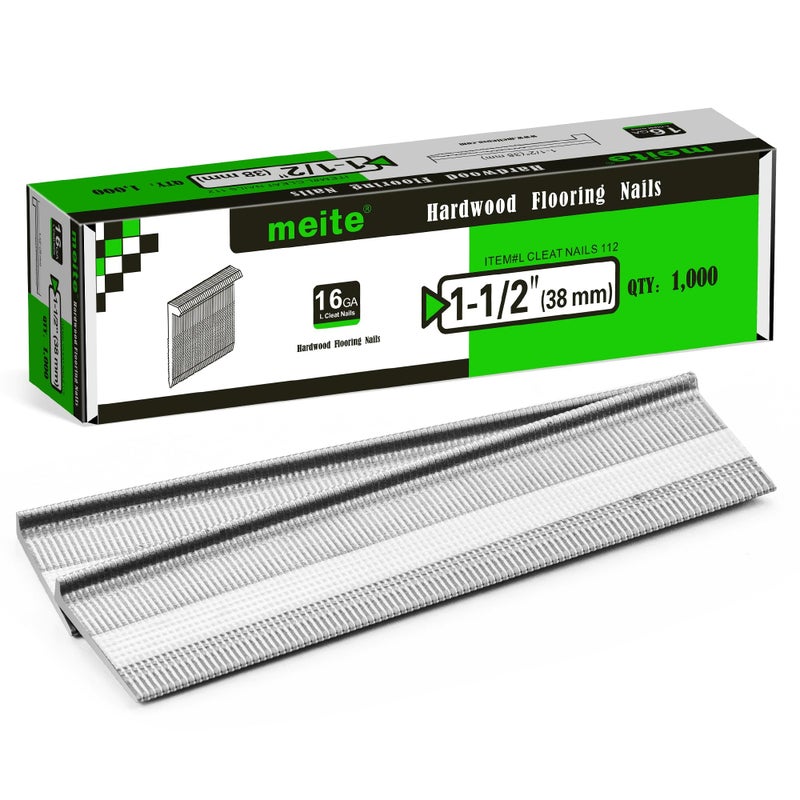 meite 16 Gauge Flooring Nails 1-1/2 Inch, 16GA L Cleat Nails Hardwood Flooring Nails for Flooring Nailer Gun (1,000 Counts)