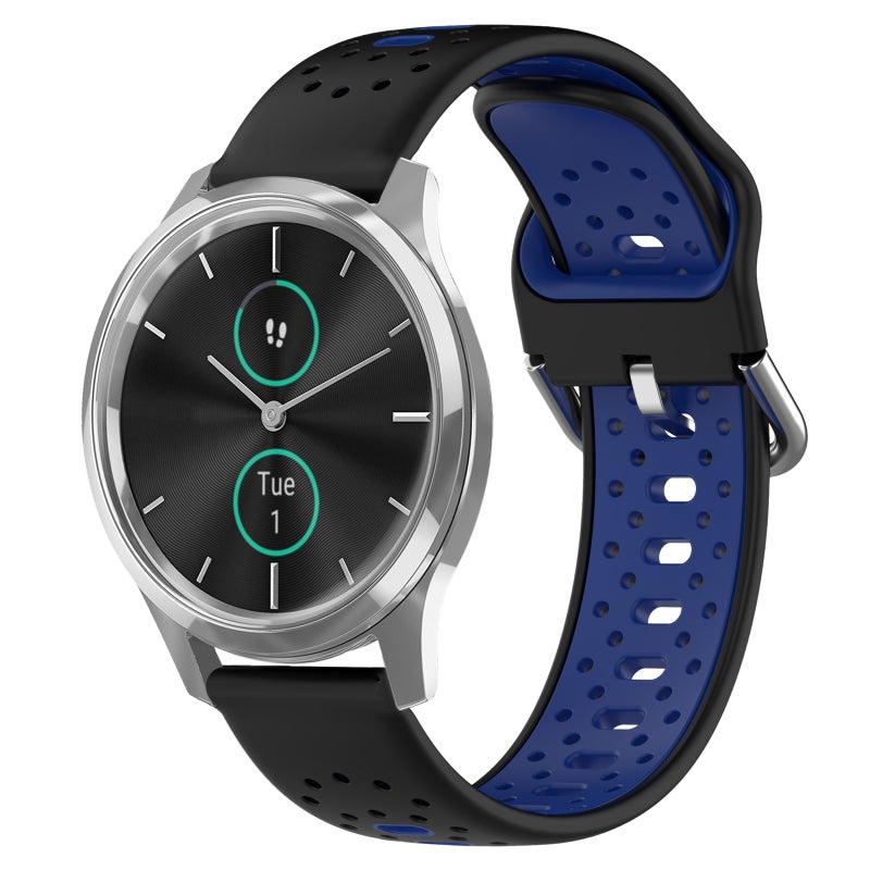 S-TOP For Garmin VivoMove Luxe 20mm Breathable Two-Color Silicone Watch Band(Black+Blue) - Image 1