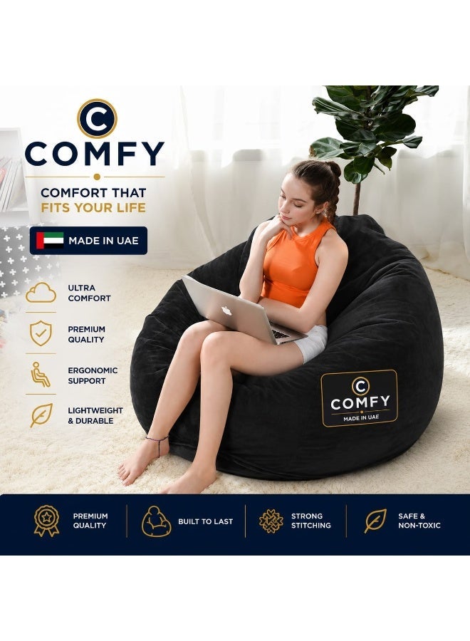 Comfy كرسي bean bag فخم كلاسيكي من المخمل الأسود الكبير - Image 1