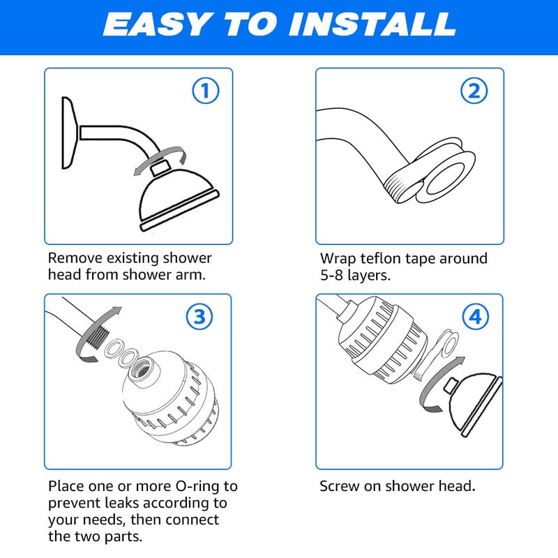 AMORIX 15 Stage Shower Head Filter for Hard Water - Black Shower Water Filter Reduces Chlorine, Improves Skin Condition - Image 3
