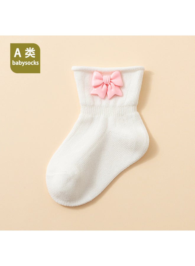 26 Newborn Baby Spring/autumn New Arrival Combed Cotton Socks For Infants 0-1 Years Old, Cartoon Bowknot Mid-calf Socks 3