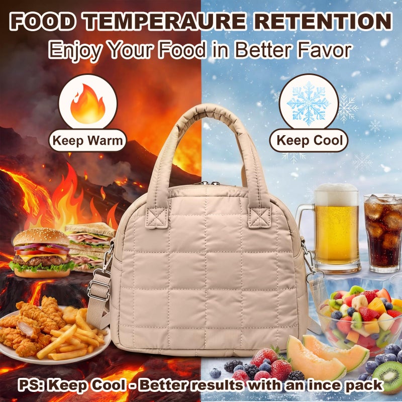 LEDAOU Lunch Box for Women Lunch bag Quilted Puffer Lunch Box with Adjustable Strap Insulated Reusable Lunch Tote for Work School Picnic Travel - Image 4