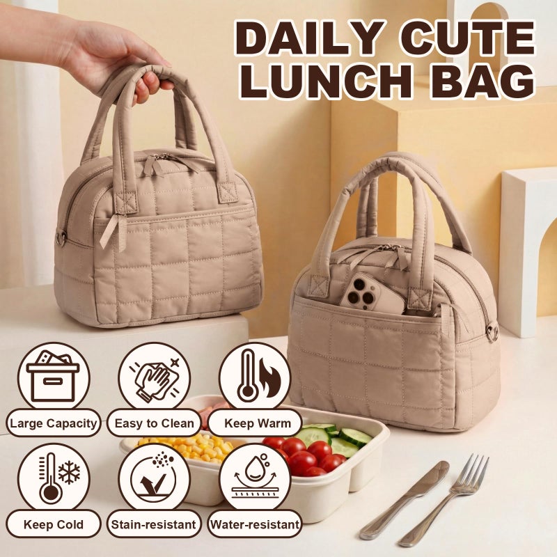 LEDAOU Lunch Box for Women Lunch bag Quilted Puffer Lunch Box with Adjustable Strap Insulated Reusable Lunch Tote for Work School Picnic Travel - Image 3