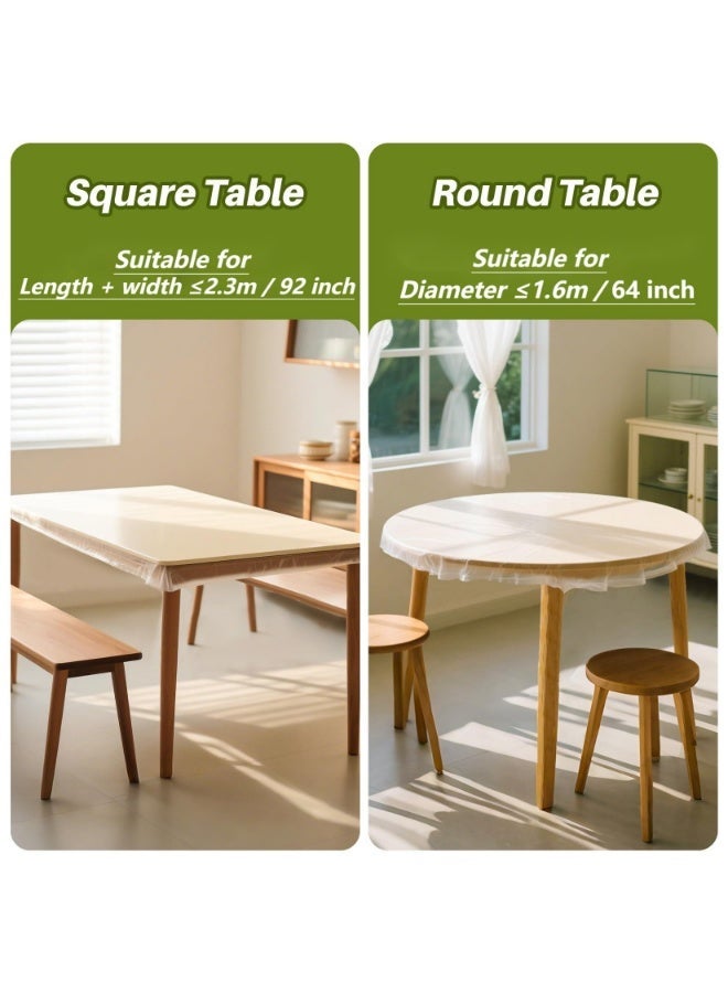 BenQuand 10 Pack Disposable Table Cloth Clear Plastic Film Cover， Lightweight Compact Waterproof Elastic Tablecloths for Outdoor Park Camping， Round Rectangle Tables Portable Folding Tabletop (10, Tab10-160) - Image 3