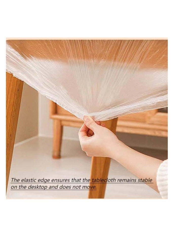 BenQuand 10 Pack Disposable Table Cloth Clear Plastic Film Cover， Lightweight Compact Waterproof Elastic Tablecloths for Outdoor Park Camping， Round Rectangle Tables Portable Folding Tabletop (10, Tab10-160) - Image 5