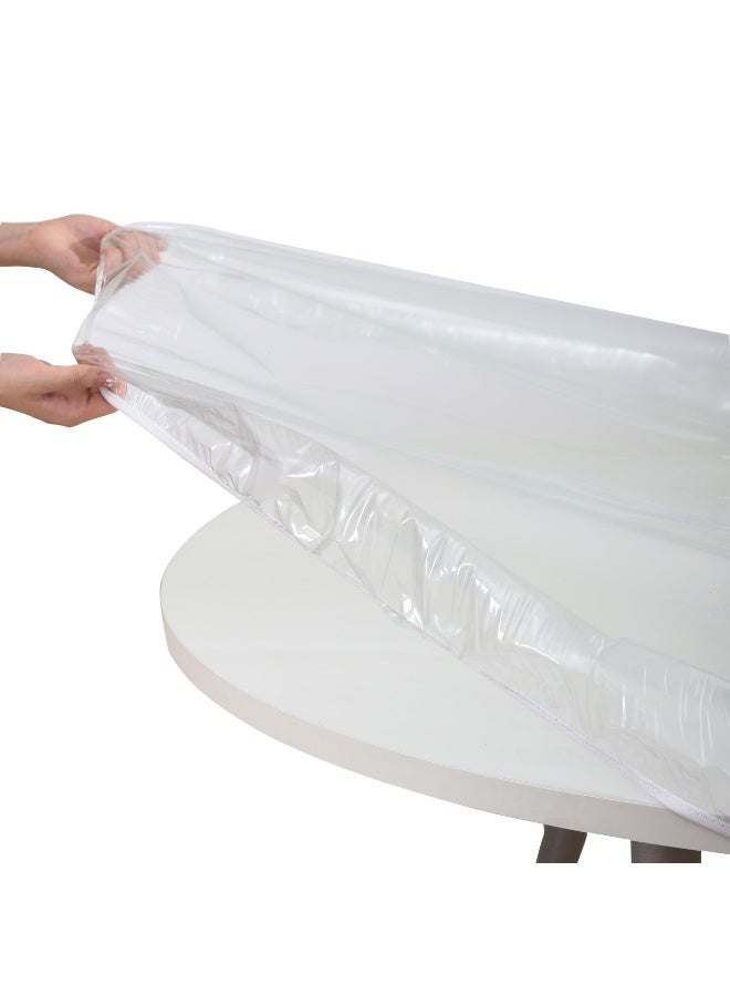BenQuand 10 Pack Disposable Table Cloth Clear Plastic Film Cover， Lightweight Compact Waterproof Elastic Tablecloths for Outdoor Park Camping， Round Rectangle Tables Portable Folding Tabletop (10, Tab10-160) - Image 1