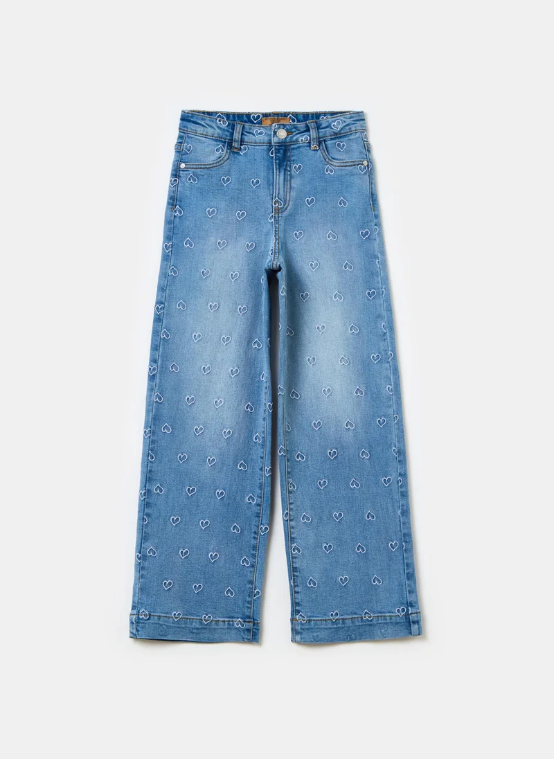 Ovs Culotte jeans with hearts embroidery