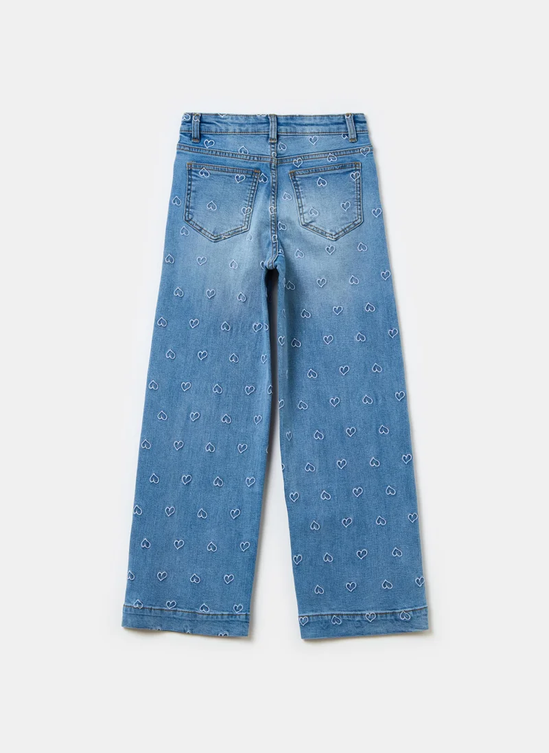 Ovs Culotte jeans with hearts embroidery