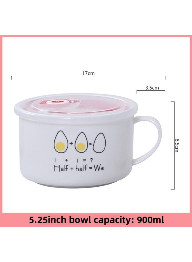Creative Cartoon Ceramic Lunch Box Student Noodle Cup Lunch Box Instant Noodle Soup Bowl With Lid Handle Promotional Advertising Gifts-Specifications:Egg-Color:White  - Image 1