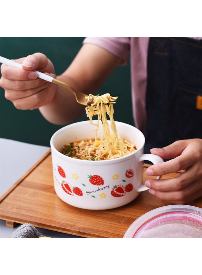 Creative Cartoon Ceramic Lunch Box Student Noodle Cup Lunch Box Instant Noodle Soup Bowl With Lid Handle Promotional Advertising Gifts-Specifications:Egg-Color:White  - Image 4