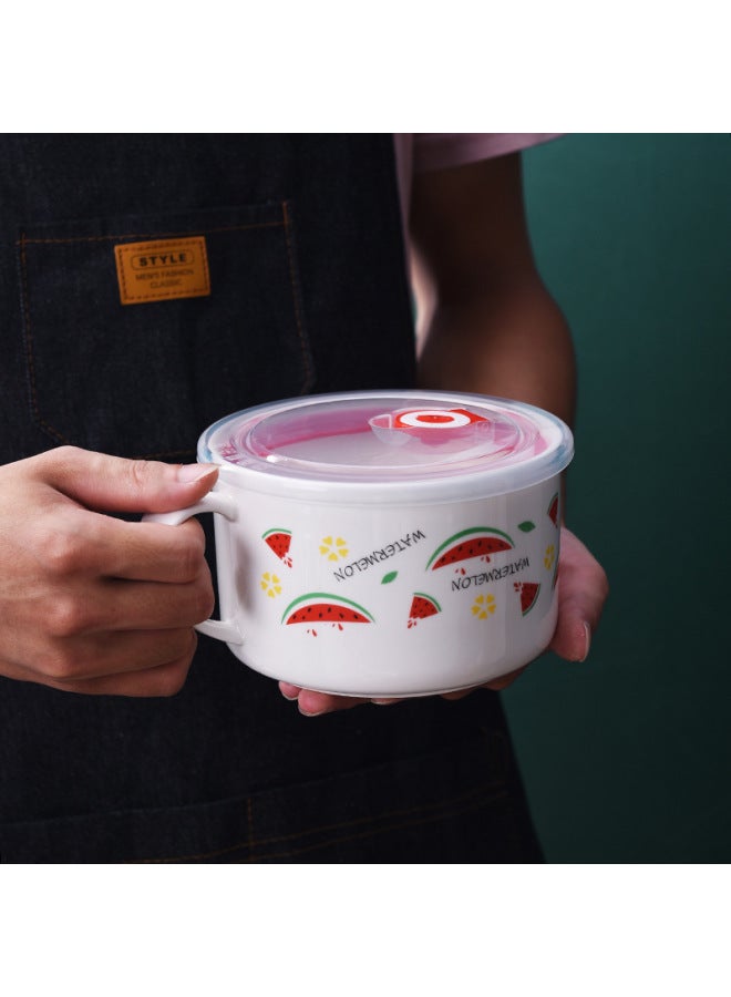 Creative Cartoon Ceramic Lunch Box Student Noodle Cup Lunch Box Instant Noodle Soup Bowl With Lid Handle Promotional Advertising Gifts-Specifications:Egg-Color:White  - Image 5