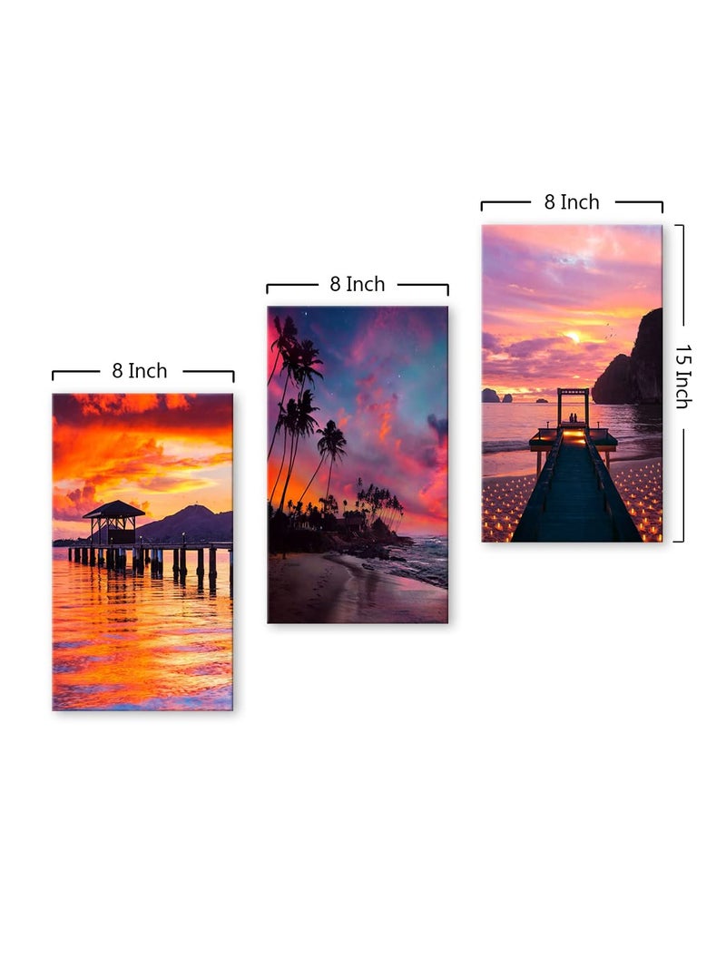 999STORE Beautiful Sunset On The Beach home room décor framed stylish modern wall frames hanging items for living (Set of 3 Panels Paper Print 24X15 Inches) MDF3Frames018 - Image 4
