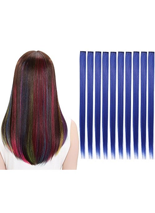 Liasun - 10Pcsset MultiColors Straight Highlight Clip in Hair Extensions 20 Inch Colored Party Hair Pieces Blue - Image 1