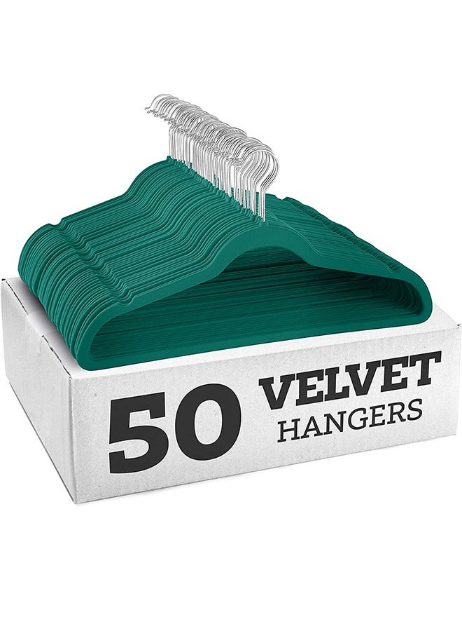 Arabest 50 Pack Premium Velvet Hangers, Non-Slip Flocked Felt Hangers, Sturdy Clothes Hangers Heavy Duty Coat Hangers and Suit Hangers, Durable Slim Green Hangers for Closet Space Saving  - Image 1