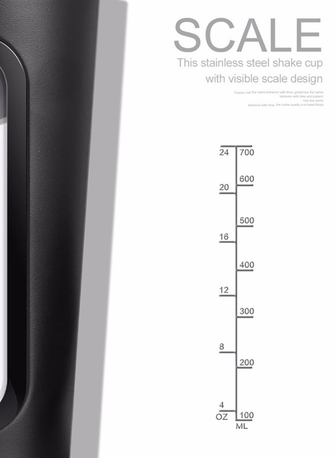 NIBEMINENT Stainless Steel Shaker Bottle With Whisk Ball Black 22x9cm - Image 2