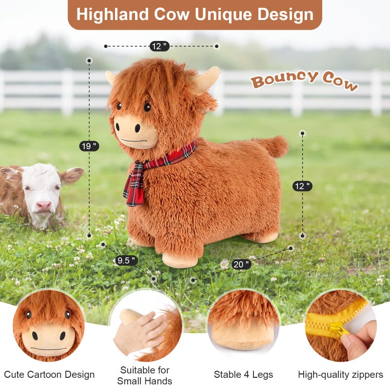 SuzziPals Bouncy Highland Cow Hopper Toys, Inflatable Cow Ride on Bouncer, Indoor Outdoor Highland Cows Plush Bouncy Horse for Toddlers & Kids, Bouncing Animals Toddler Toys, Toddler Gifts - Image 2