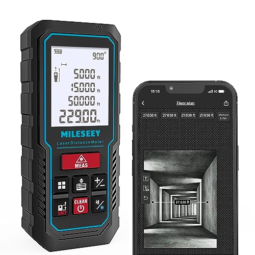 MILESEEY Laser Measurement Tool, 229Ft Laser Measure with Digital Angle Level, Laser Tape Measure with Phone App, Record Data and Make Your own Sketch Support Hand-Drawn Plan/Draw on Picture - Image 1