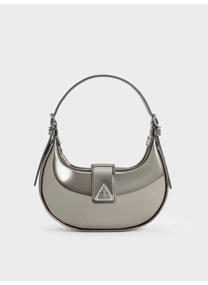 Charles & Keith CHARLES & KEITH Casual Crossbody Bag Trice Metallic Accent Belted Shoulder Bag - Pewter  - Image 1
