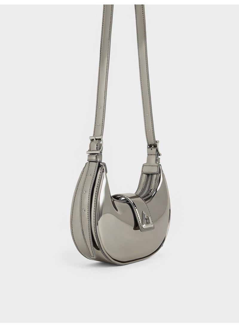 Charles & Keith CHARLES & KEITH Casual Crossbody Bag Trice Metallic Accent Belted Shoulder Bag - Pewter  - Image 4