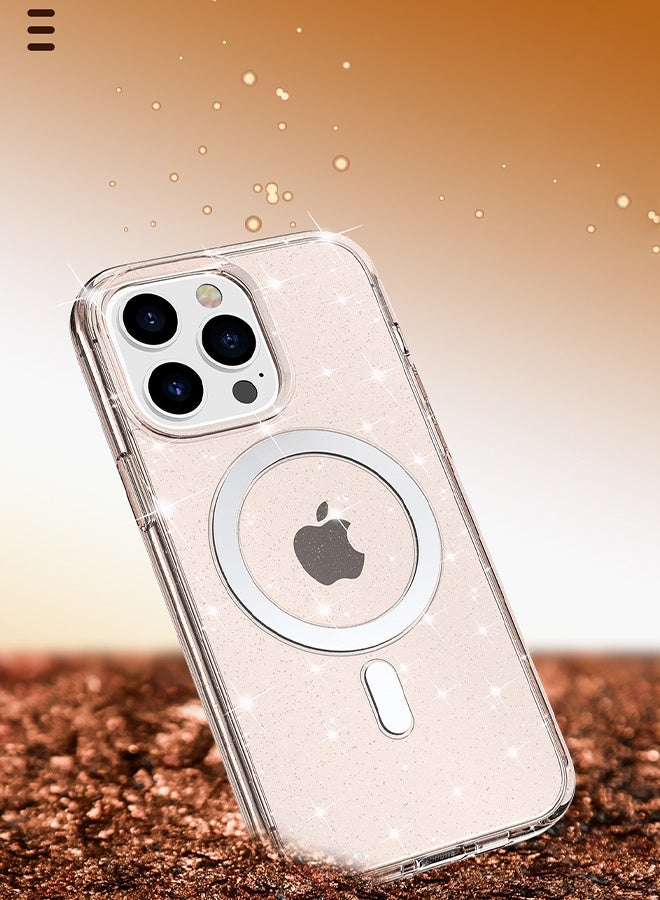 for iPhone 16 Pro Case Clear Glitter Compatible with Magsafe, Sparkly Bling Transparent Slim Thin Magnetic Mag Safe Case Cute, Girly Aesthetic Glittery Shiny Sparkle Rubber for Women Girls - Image 4